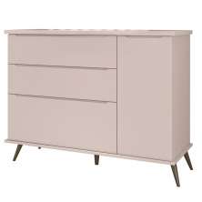 Cômoda Infantil 1 Porta 3 Gavetas 100% MDF Pés Retrô Mel P04 Rosê - Mpozenato