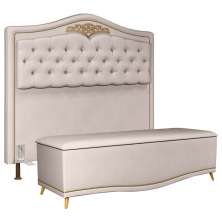 Cabeceira Cama Box Casal Queen 160cm Com Calçadeira Baú Imperial Veludo J02 Bege - Mpozenato