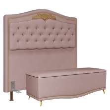 Cabeceira Cama Box Casal Queen 160cm Com Calçadeira Baú Imperial Veludo J02 Rosê - Mpozenato
