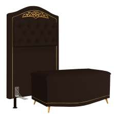 Cabeceira Cama Box Solteiro 90cm Com Calçadeira Baú Imperial J02 Sintético Marrom Escuro - Mpozenato