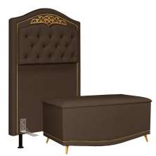 Cabeceira Cama Box Solteiro 90cm Com Calçadeira Baú Imperial J02 Veludo Chocolate - Mpozenato