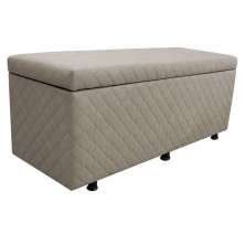 Calçadeira Baú Casal King 195cm Estofada Liz S05 Suede Bordado Bege - Mpozenato