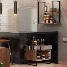 Conjunto Adega Espelhada 6 Garrafas e Prateleira Suspensa Estilo Industrial Loft D09 Demolição/Preto - Mpozenato
