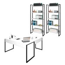 Conjunto Escritório 3 peças 1 Mesa em L e 2 Estantes Studio Industrial M18 Branco - Mpozenato
