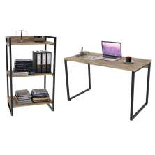 Conjunto Escritório Estilo Industrial Mesa 135cm e Estante 60cm 3 Prateleiras Prisma C08 Carvalho - Mpozenato