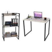 Conjunto Escritório Estilo Industrial Mesa 90cm e Estante 60cm 3 Prateleiras Prisma C08 Snow - Mpozenato