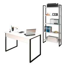 Conjunto Escritório Mesa 120 e Estante Studio Industrial M18 Branco - Mpozenato