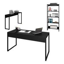 Conjunto Escritório Mesa 150 Aparador e Estante Studio Industrial M18 Preto - Mpozenato
