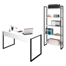 Conjunto Escritório Mesa 150 e Estante Studio Industrial M18 Branco - Mpozenato