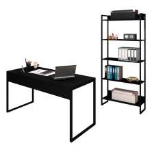 Conjunto Escritório Mesa 150 e Estante Studio Industrial M18 Preto - Mpozenato
