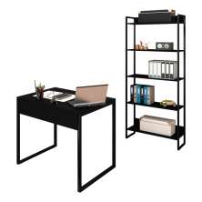 Conjunto Escritório Mesa 90 e Estante Studio Industrial M18 Preto - Mpozenato