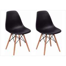 Kit 02 Cadeiras Eiffel Charles Eames Preta com Base de Madeira DSW