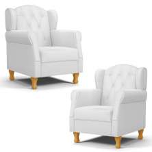 Kit 02 Poltronas de Amamentação e Descanso Pés Madeira Lucy P04 Sintético Branco - Mpozenato