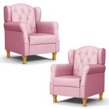 Kit 02 Poltronas de Amamentação e Descanso Pés Madeira Lucy P04 Sintético Rosa - Mpozenato