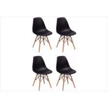 Kit 04 Cadeiras Eiffel Charles Eames Preta com Base de Madeira DSW