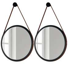 Kit 2 Espelhos Decorativos Redondos 67cm Com Alça Adnet Escandinavo H01 Preto - Mpozenato