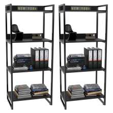 Kit 2 Estante Livreiro Multiuso Prisma Estilo Industrial 60cm 4 Prateleiras C08 Preto Onix - Mpozenato