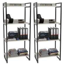 Kit 2 Estante Livreiro Multiuso Prisma Estilo Industrial 60cm 4 Prateleiras C08 Snow - Mpozenato