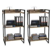 Kit 2 Estantes Livreiro Multiuso Prisma Estilo Industrial 60cm 3 Prateleiras C08 Carvalho - Mpozenato