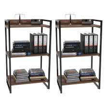 Kit 2 Estantes Livreiro Multiuso Prisma Estilo Industrial 60cm 3 Prateleiras C08 Nogal - Mpozenato