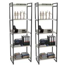 Kit 2 Estantes Livreiro Multiuso Prisma Estilo Industrial 60cm 5 Prateleiras C08 Snow - Mpozenato