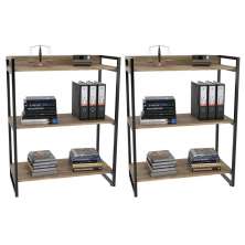 Kit 2 Estantes Livreiro Multiuso Prisma Estilo Industrial 80cm 3 Prateleiras C08 Carvalho - Mpozenato