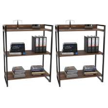 Kit 2 Estantes Livreiro Multiuso Prisma Estilo Industrial 80cm 3 Prateleiras C08 Nogal - Mpozenato