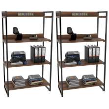 Kit 2 Estantes Livreiro Multiuso Prisma Estilo Industrial 80cm 4 Prateleiras C08 Nogal - Mpozenato