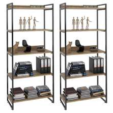 Kit 2 Estantes Livreiro Multiuso Prisma Estilo Industrial 80cm 5 Prateleiras C08 Carvalho - Mpozenato