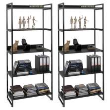 Kit 2 Estantes Livreiro Multiuso Prisma Estilo Industrial 80cm 5 Prateleiras C08 Preto Onix - Mpozenato