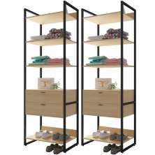 Kit 2 Guarda Roupas Closet Indy 2 Gavetas 4 Prateleiras F02 Nature Texturizado - Mpozenato