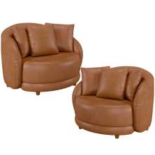 Kit 2 Poltronas Decorativa para Sala Pés Madeira Kaly M22 Sintético Caramelo - Mpozenato