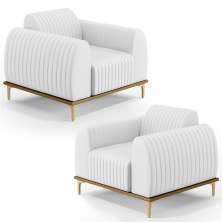 Kit 2 Poltronas Decorativas Base Gold Molino D06 PU C-12 Branco - Mpozenato