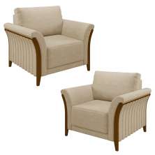Kit 2 Poltronas Decorativas Sala de Estar 102cm Pés Madeira Roya M22 Linho Bege - Mpozenato