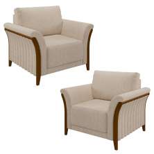 Kit 2 Poltronas Decorativas Sala de Estar 102cm Pés Madeira Roya M22 Linho Cru - Mpozenato