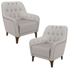 Kit 2 Poltronas Decorativas para Sala com Capitonê Pietà M22 Linho Cinza - Mpozenato