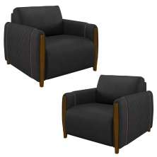 Kit 2 Poltronas Decorativas para Sala de Estar 98cm Amaranto M22 PU Preto - Mpozenato