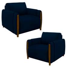 Kit 2 Poltronas Decorativas para Sala de Estar 98cm Amaranto M22 Veludo Azul Marinho - Mpozenato