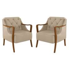 Kit 2 Poltronas Decorativas para Sala de Estar Capitonê Lapa M22 PU Bege - Mpozenato