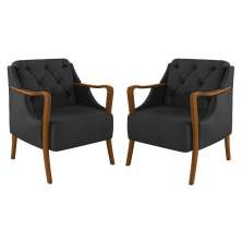 Kit 2 Poltronas Decorativas para Sala de Estar Capitonê Lapa M22 PU Preto - Mpozenato