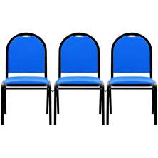 Kit 3 Cadeiras Hoteleiras Auditório Empilhável Sintético M23 Azul - Mpozenato
