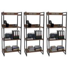 Kit 3 Estante Livreiro Prisma Estilo Industrial 60cm 4 Prateleiras C08 Nogal - Mpozenato