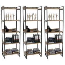 Kit 3 Estantes Livreiro Multiuso Prisma Estilo Industrial 60cm 5 Prateleiras C08 Carvalho - Mpozenato