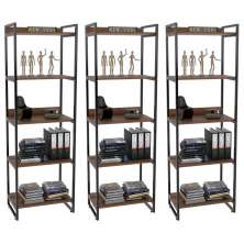 Kit 3 Estantes Livreiro Multiuso Prisma Estilo Industrial 60cm 5 Prateleiras C08 Nogal - Mpozenato