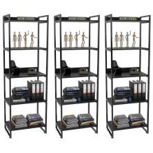 Kit 3 Estantes Livreiro Multiuso Prisma Estilo Industrial 60cm 5 Prateleiras C08 Preto Onix - Mpozenato