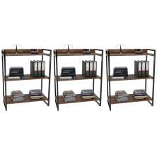Kit 3 Estantes Livreiro Multiuso Prisma Estilo Industrial 80cm 3 Prateleiras C08 Nogal - Mpozenato
