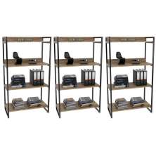 Kit 3 Estantes Livreiro Multiuso Prisma Estilo Industrial 80cm 4 Prateleiras C08 Carvalho - Mpozenato
