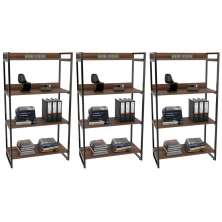 Kit 3 Estantes Livreiro Multiuso Prisma Estilo Industrial 80cm 4 Prateleiras C08 Nogal - Mpozenato