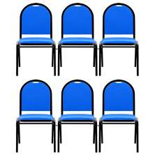 Kit 6 Cadeiras Hoteleiras Auditório Empilhável Sintético M23 Azul - Mpozenato