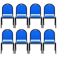 Kit 8 Cadeiras Hoteleiras Auditório Empilhável Sintético M23 Azul - Mpozenato